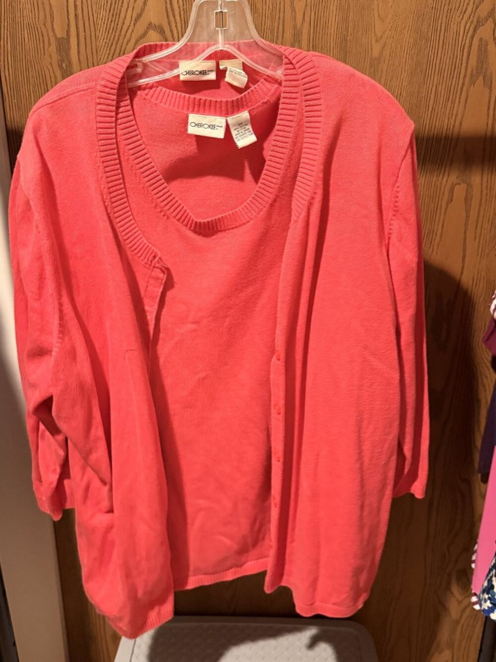 Cherokee 2X Coral Cardigan & Shell Sweater Set